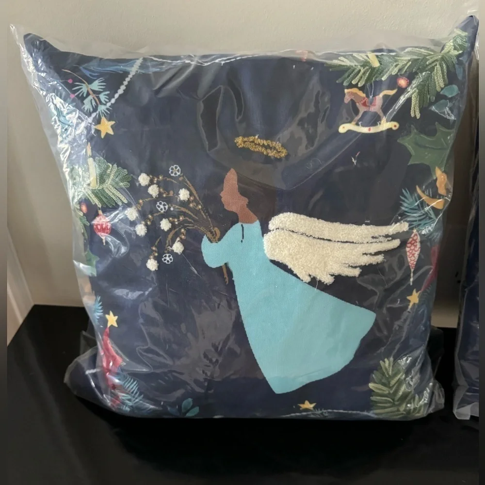 Bundle of Two NWT Navy Light Up Pillow within Brown Angel and Plain Navy Pillow